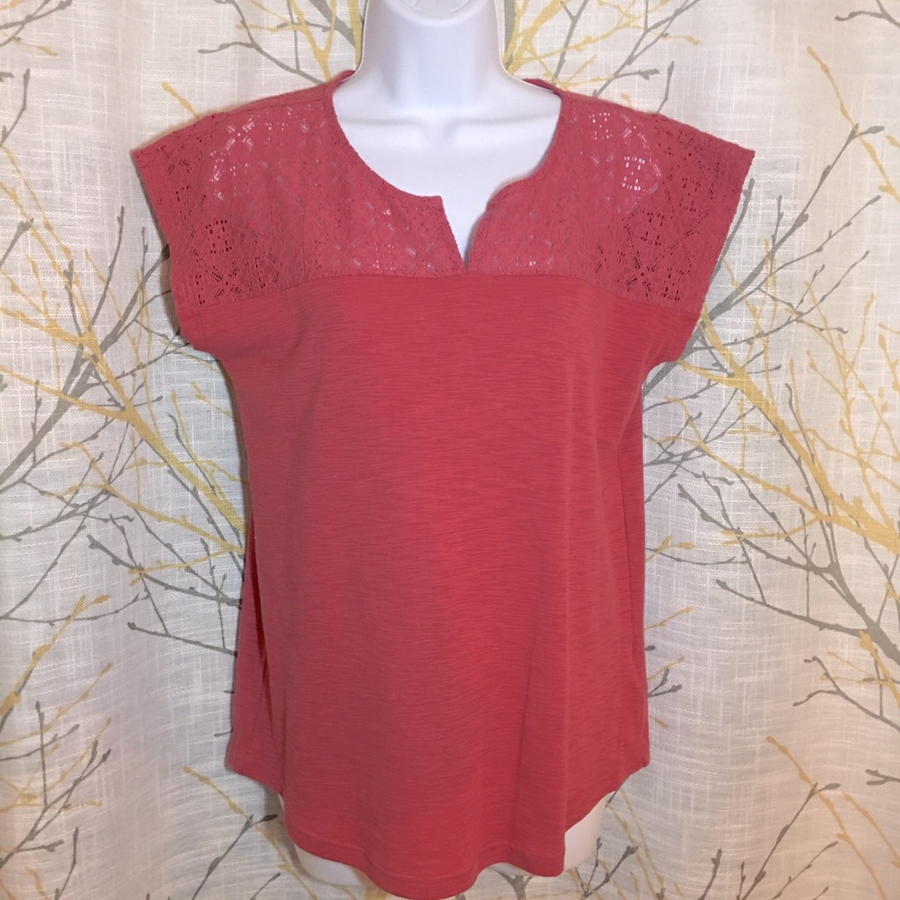 Short Sleeved Top with Lace Accents